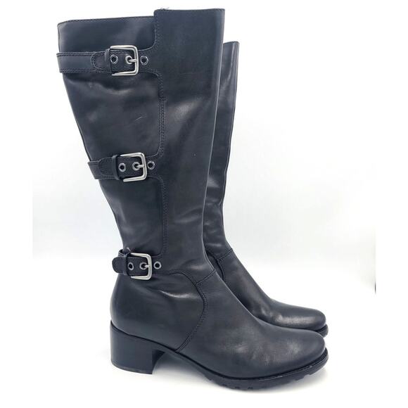 ECCO Women's Hobart Buckle Knee-High Riding Boot Black 39 8-8.5 GUC 16" Tall - Picture 3 of 8